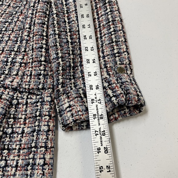 Anne Klein Blazer Womens M Blue Tweed Boucle Knit Jacket Open Front Long Line - Picture 12 of 15